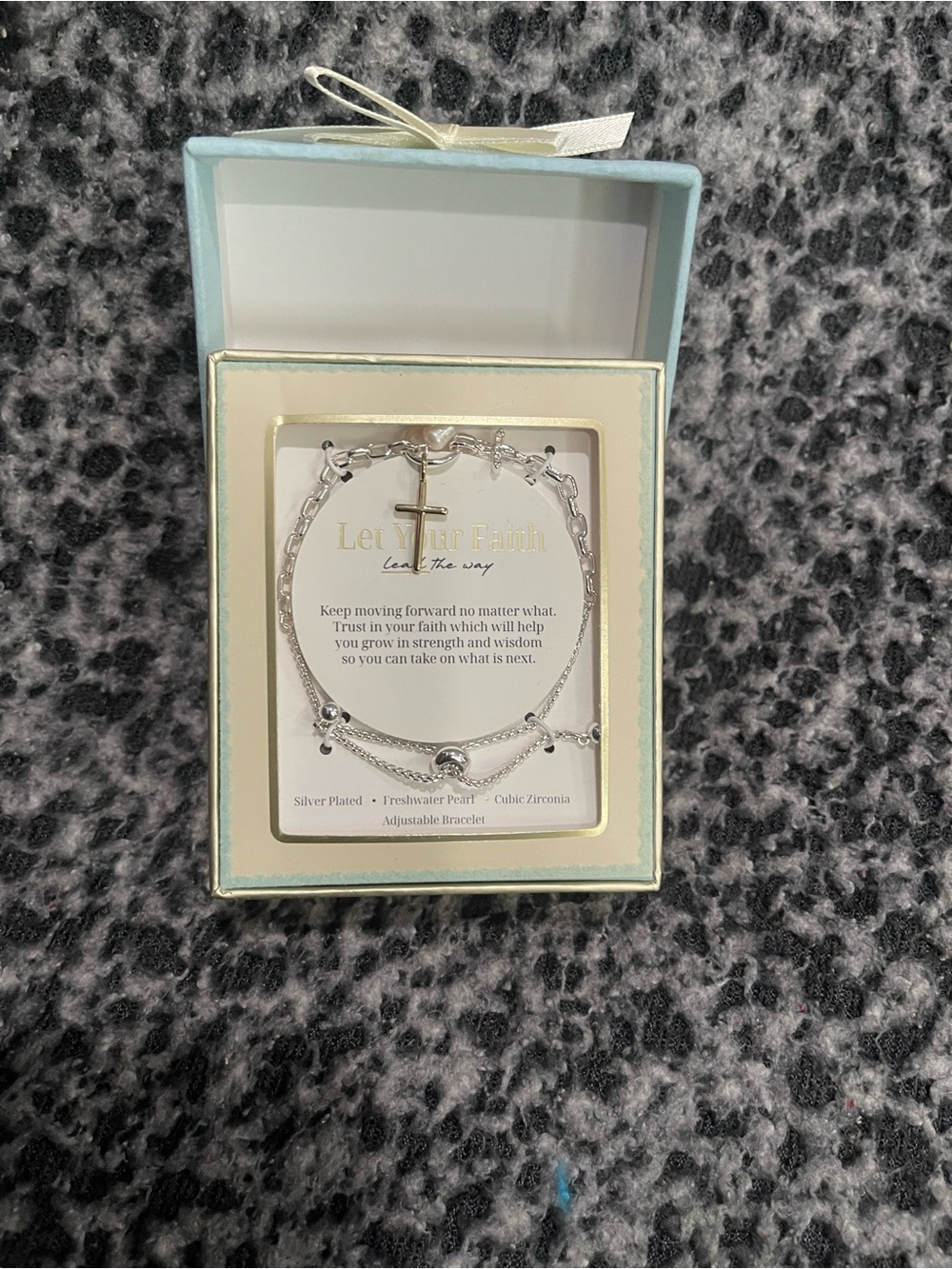 Let Your Faith Lead The Way Silver-Plated, Freshwater Pearl Adjustable Bracelet